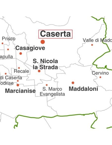 Mappa della provincia di Caserta con evidenziate zone con ville e location per matrimoni