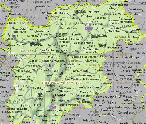 Mappa del Trentino con luoghi iconici