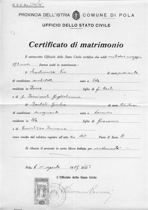 Documento di matrimonio con firme