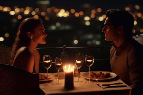 Coppia che cena romanticamente su una spiaggia al tramonto