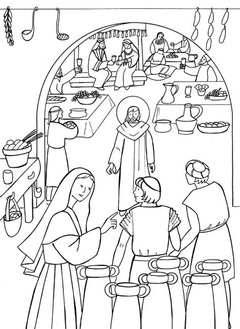 Bambini che colorano disegni delle Nozze di Cana