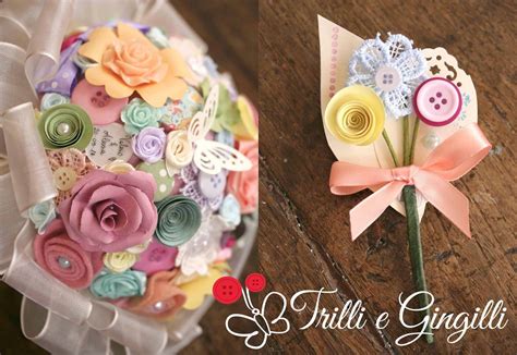 Bouquet per damigelle bambine con fiori di carta e bottoni