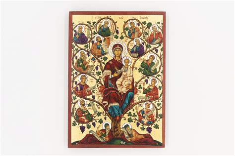 Icona Sacra Famiglia su base a forma di albero della vita