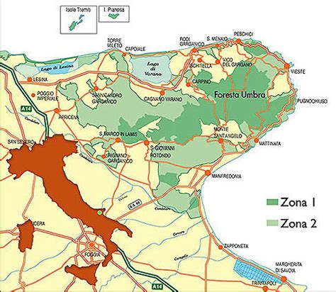 Mappa del Parco Nazionale del Gargano con evidenziata Baia delle Zagare