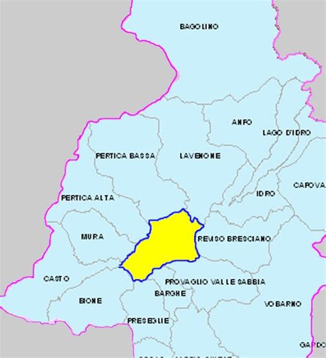 Mappa della Valsabbia con evidenziata la zona di Vestone