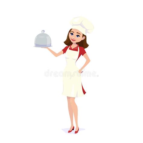 Illustrazione di una sexy cuoca che serve cibo