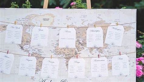 Tableau de mariage a tema viaggio con mappamondo