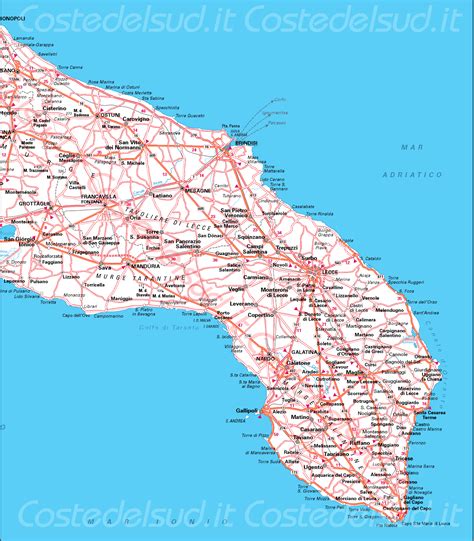 Mappa della Puglia con Ostuni e dintorni