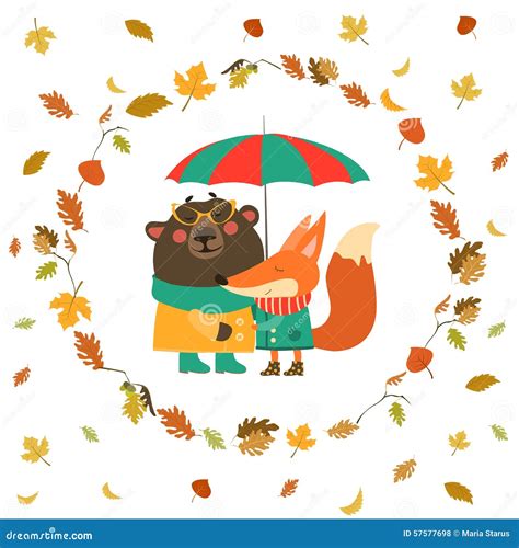Illustrazione di una volpe e un orso che si abbracciano