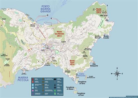 Mappa dell'isola di Capri con evidenziati i Faraglioni