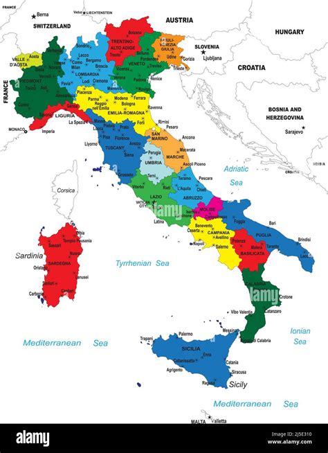 Mappa dell'Italia con evidenziate le regioni turistiche