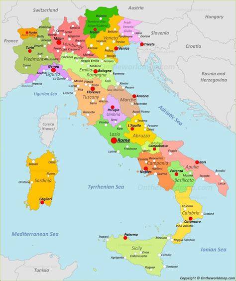 Mappa dell'Italia con evidenziate alcune regioni dove si trovano le location