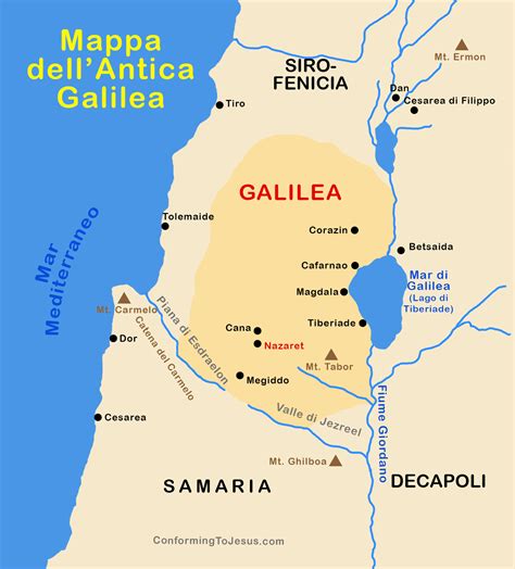 Mappa della Terra Santa con Cana di Galilea evidenziata