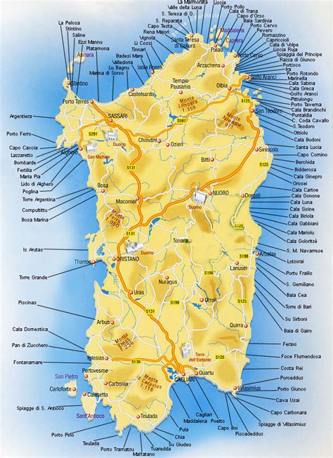 Mappa della Sardegna che evidenzia le zone più rinomate per i matrimoni: Costa Smeralda, Chia, Arcipelago della Maddalena