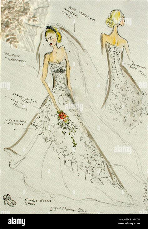 Schizzo di un abito da sposa con dettagli sartoriali