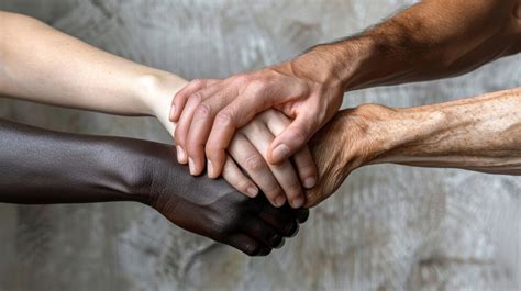Diverse mani che si stringono, simbolo di unione e diversità