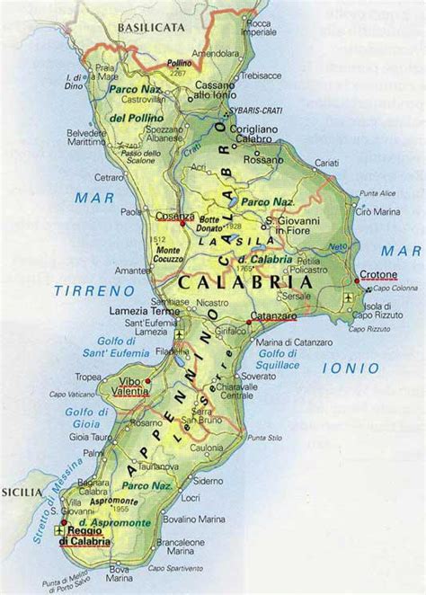 Mappa della Calabria con evidenziate le aree di interesse