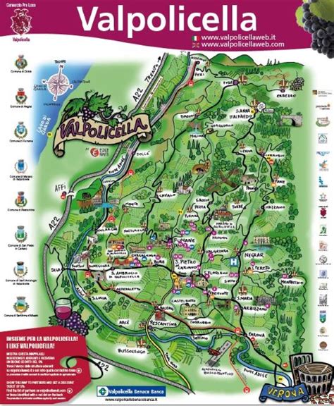 Mappa della Valpolicella con i principali percorsi enogastronomici