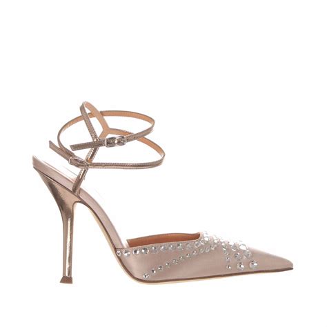 Décolleté open toe in raso con strass