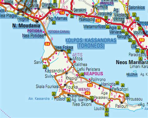 Mappa della Penisola Calcidica che mostra Kassandra