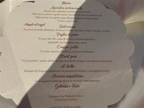 Dettaglio del menù degustazione proposto da Chef Alberto a Villa Pollini