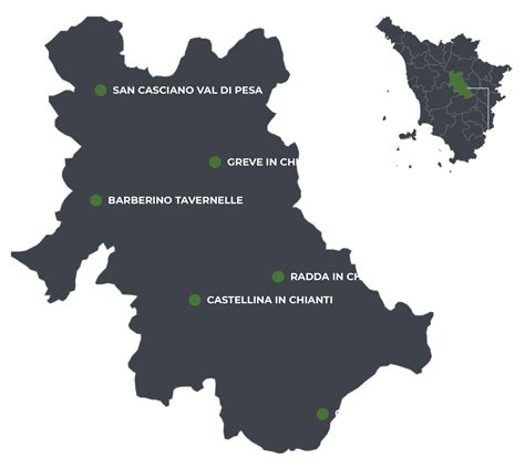 Mappa della regione del Chianti con i principali borghi