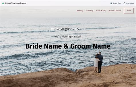 Schermata di un sito web di matrimonio personalizzato