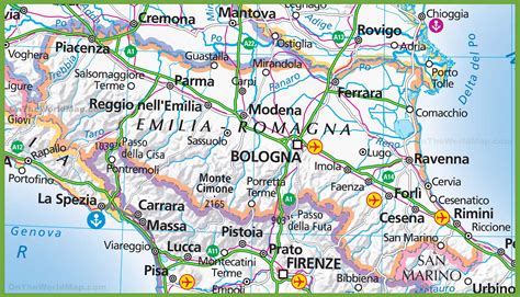 Mappa dell'Emilia-Romagna con alcuni punti di interesse