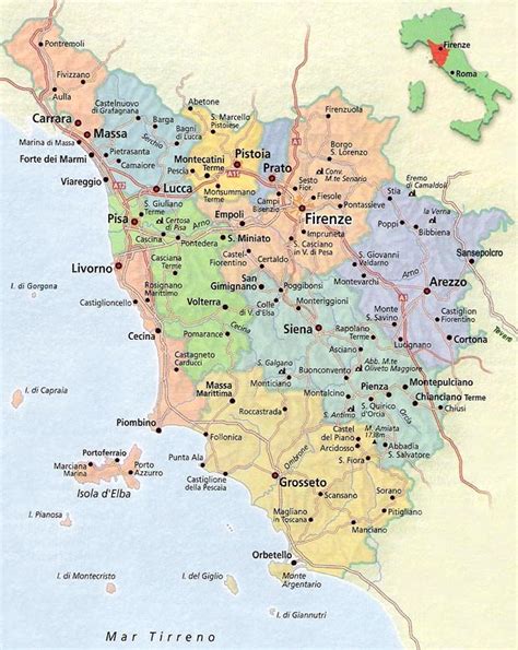 Mappa della Toscana con la posizione di Villa Corsini