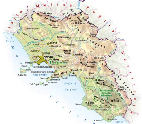 Mappa della Campania con le isole e la Costiera Amalfitana
