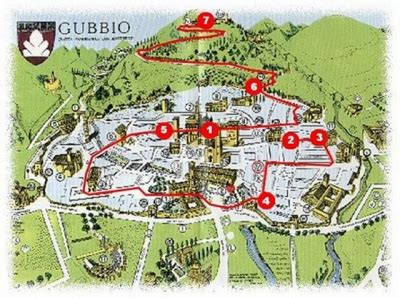 Mappa del centro storico di Gubbio con percorsi tematici