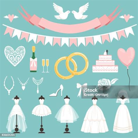 Composizione di elementi tipici di un matrimonio: torta, anelli, bouquet