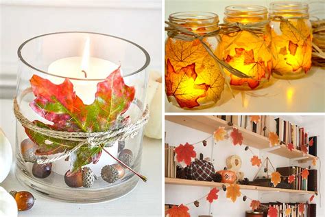 decorazioni autunnali per la tavola: foglie, candele, frutta